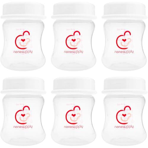 Nenesupply 4.7oz 6pc Wide Neck Breastmilk Storage Bottles Breast Pump Bottles Use on Pumping with Spectra S1 S2 Synergy Gold Breast Pumps Collection Replace Spectra Bottles for Pumping Wide Mouth