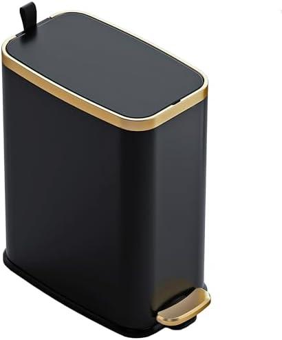CEROELDA Small Bathroom Trash Can with Lid Soft Close-5L/ 1.3 Gal Slim Garbage Can-Metal Step Wastebasket-Rectangle Narrow Waste Bin for Office, Bedroom, Toilet, Live Room-Black