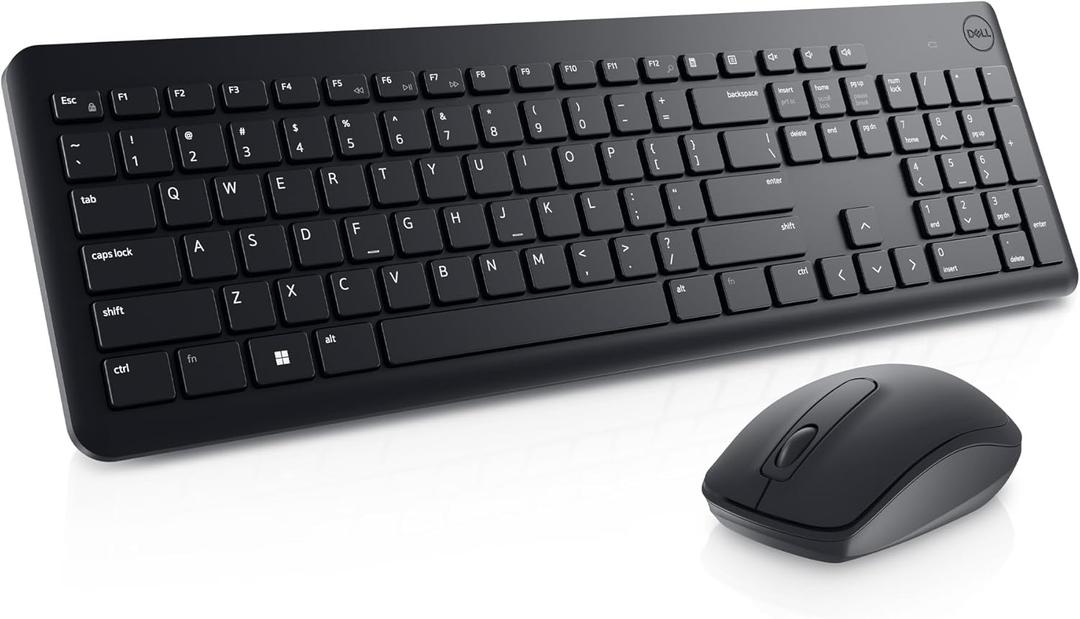 Dell Keyboard and Mouse - KM3322W - US English - USB Plunger Wireless RF 2.40 GHz Keyboard - Black - USB Wireless RF Mouse - Optical - 1000 dpi - Scroll Wheel - Black - Multimedia, Mute, Volume Up, Vo