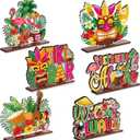 Juexica Pack of 6 Luau Party Signs Tiki Table Decoration Hawaiian Decor Wooden Aloha Luau Decorations Tropical Hawaii Decor for Housewarming Tiki Bar Birthday Welcome Baby Shower Party Supplies (Vibrant Color)