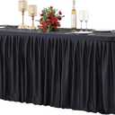 Black Polyester Table Clothes for 8 Foot Rectangle Tables, Wrinkle Free Fitted Table Cover with Pleated Ruffle Table Skirt for Birthday Party Wedding Trade Show Event Display