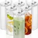 6 Sets Square Drinking Glass Cups, Old Fashioned Glasses, 17 Oz Square Glasses, Clear Highball Modern Glassware Tumbler Mixed Drinkware with Straws for Cocktail Coffee Juice Beer (Square-6PCS)