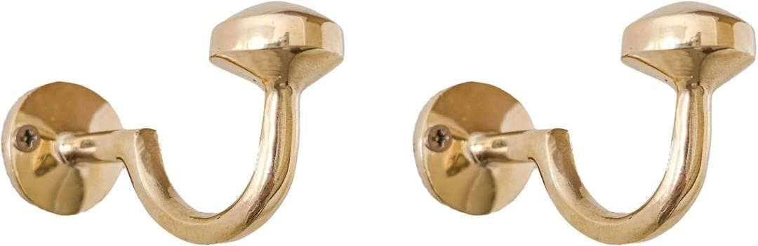Handcrafted Unlacquered Brass Wall Hooks  Set of 2 - Solid Brass Coat & Towel Hooks - Vintage Wall Hangers for Bathroom, Kitchen, or Entryway