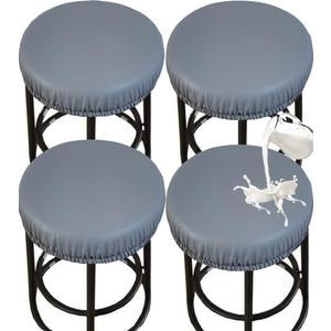 PU Bar Stool Covers - Waterproof, Washable Round Seat Covers with Elastic Bands for 12-17 Inch Chairs (4Pcs, Gray) 
