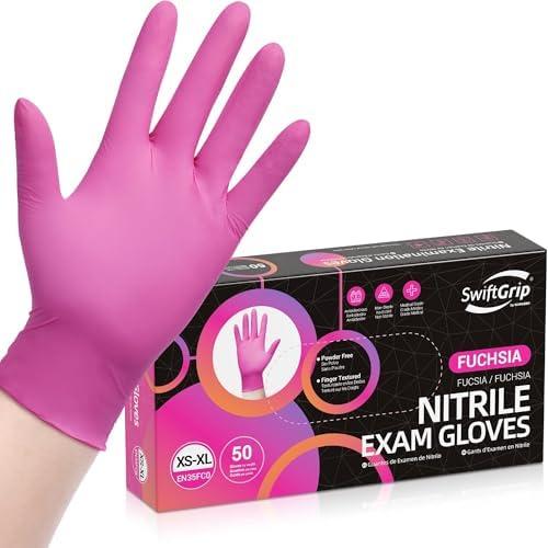 SwiftGrip Powder-Free Nitrile Gloves, 3-mil, Disposable Nitrile Gloves, Latex-Free, Powder-Free - Pink/Fuchsia M