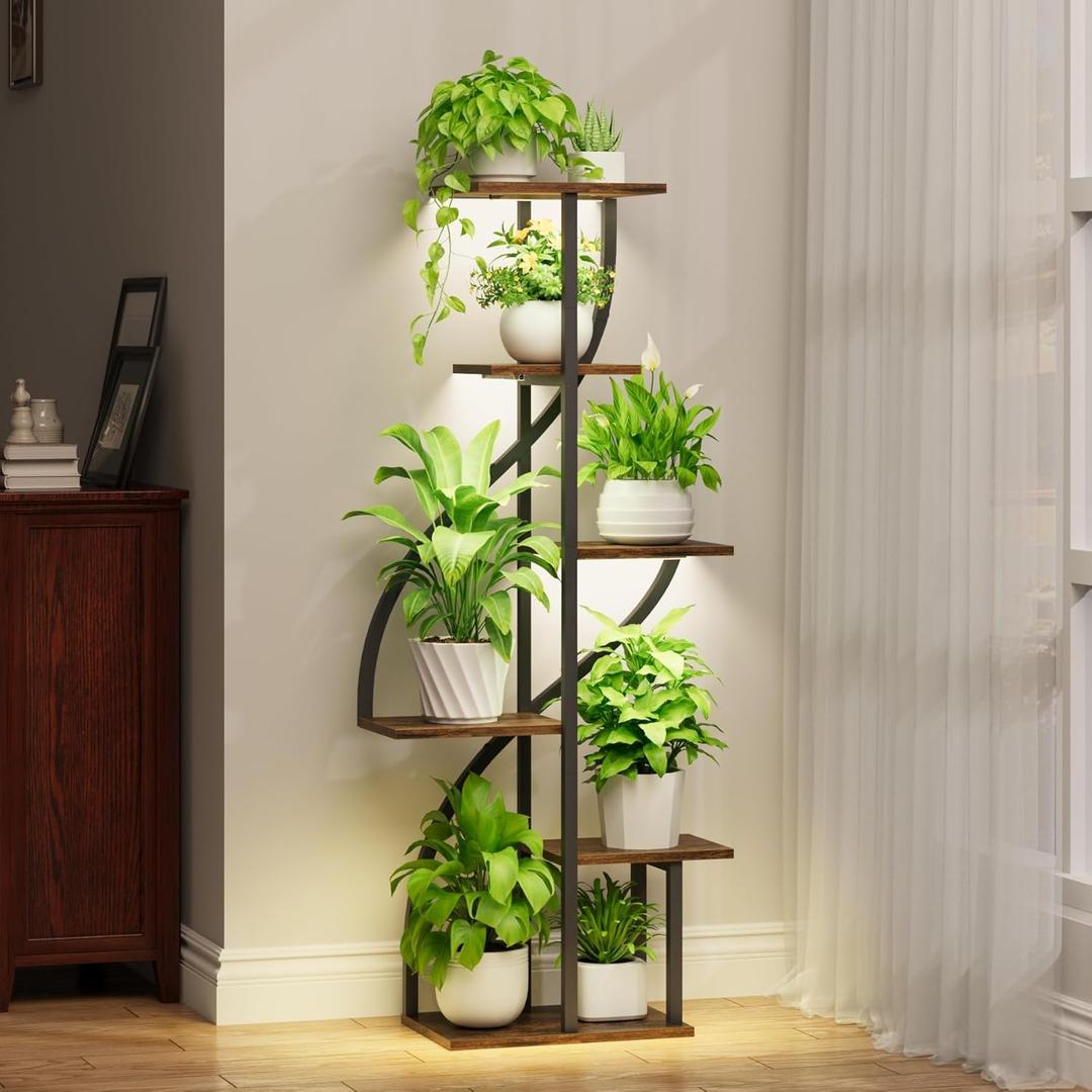Plant Stand Indoor with Grow Light, 51" Tall Plant Stand for Multiple Plants, 6 Tiered Plant Shelf Indoor, Corner Metal Flower Plant Holder Display Rack for Living Room, Patio Decor