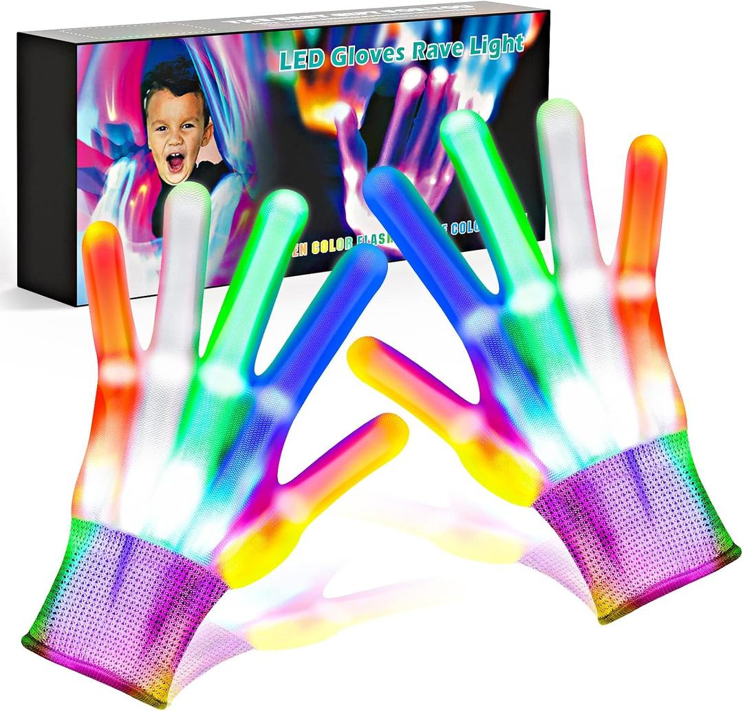 Cool Toys LED Gloves,Fun Toys for Kids Age 3-5 6-8 8-12 with 6 Flash Mode,Light Up Toy for Halloween Christmas Birthday Party