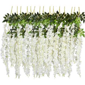 DearHouse 6 Pack Artificial Fake Wisteria Vine Ratta Hanging Garland, 3.75 Feet/Piece Silk Flowers String Home Party Wedding Decor (6PCS-Large White Wisteria)