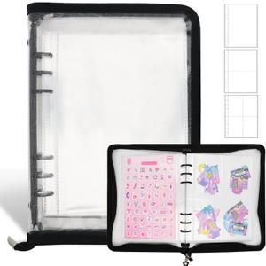 Sticker Storage Organizer Binder A5 Sticker Book Collecting Album Reusable Sticker Collection Book with Pocket Zipper Sticker Holder Keeper Book for Adult Collecting Sticker (Black)