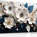 Large Canvas Wall Art for Living Room Bedroom Home Office White and Blue Floral Wall Art Botanical Picture Modern Framed Artwork Flower Canvas Prints 20x40 In (20L" x 40W")