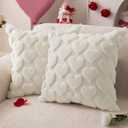 DFXSZ Valentines Pillow Covers 18x18 inch Set of 2 Valentines Day Decoration Cream White Heart Soft Plush Faux Fur Jacquard Throw Pillows for Bedroom Sofa Holiday Festivals Home Decor PTK017C18