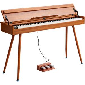 Digital Piano 88 Key Weighted Keyboard,Full-Size Desk Progressive Hammer-Action Electric Piano For Beginners, With Sheet Music Stand, Pedal,Power Adapter, Headphone Mode, Usb-Midi (Brown)