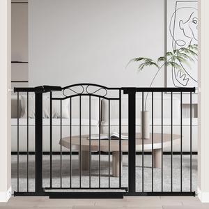 Fairy Baby 51.6"-54.3" Extra Wide Baby Gate with Door, 52 53 54 Inches Walk THR Baby Gates for Stairs Pressure Mounted no Drill, Indoor Tension Metal Child Pet Dog Safety Gate for Kids, Black