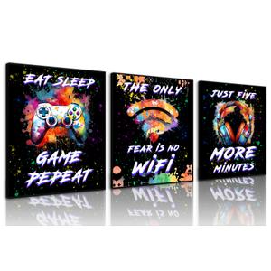 Framed Video Game Decor Set of 3 Boys Room Posters,Graffiti Gaming Wall Art,Game Room Decor,Video Game Print,Video Game Art Gift for Kids Boy Playroom Home Decor-12 x16
 (12"x16"x3)