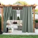 NICETOWN 2 Panels Outdoor Sage Green Curtainss Waterproof for Patio, Detachable Sticky Tab Top Weighted Blackout Sun & Rain Block Window Treatment, Privacy for Gazebo/Porch, W52 x L84