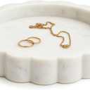 White Scalloped Marble Tray - 8" Round Stone Vanity Tray for Perfume & Jewelry, Marble Dish for Bathroom Countertop & Kitchen Counter, Decorative Tray for Bathroom & Kitchen, Modern Catchall