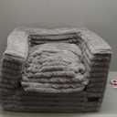 MAXYOYO Kids Bean Bag Chair, Comfy Faux Fur Bean Bag Sofa with Filler, Upholstered Floor Sofa with Pillows and Armrests, Lazy Floor Chair Couch for Boys and Girls, Grey