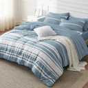 Bedsure California King Comforter Set 7 Pieces, Grey Blue Striped Bedding Set for Cali King Size Bed Reversible, Cationic Dyeing Bed in a Bag with Comforter, Sheets, Pillowcases & Shams