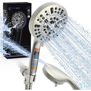 Pavezo High Pressure Shower Head Handheld 5" Large, 10-mode Portable Detachable Shower Head with Hard Water Filter, Extra Long 60" SS Hose, Anti-clog & Powerful to Clean Tile & Pets, Brushed Nickel