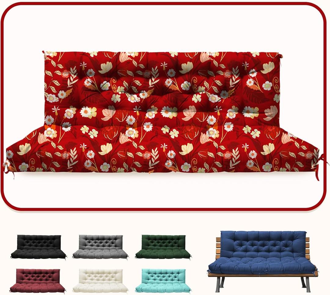 DANGHOOGY Porch Swing Cushions, Waterproof Outdoor Swing Cushions for Patio Furniture with Backresk, 2-3 Seater Thickened Patio Swing Replacement Cushion 6040" (Red Floral)