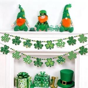 Chunful 2 Pcs Wood St Patricks Day Garland 6.56 ft Rustic Shamrocks Garland Banner Farmhouse Happy Saint Patty's Day Decorations for Home Wall Fireplace Shelf Mantle Party Indoor Outdoor Supplies