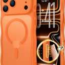 for iPhone 17 Pro Max Case for Women Girls,Compatible with MagSafe,Camera Control,Full Camera Protection, Cute Wave Magnetic Phone Case for iPhone 17 Pro Max,Orange