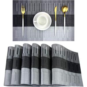 PIGCHCY Placemats,Washable Durable Woven Vinyl Placemats for Dining Table,Easy to Clean Plastic Placemats Set of 6 (Black)