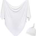Newborn Swaddle Blanket with Hat Set Baby Swaddle Set Hospital Receiving Blankets for Girls Boys(Ivory,35"*35")