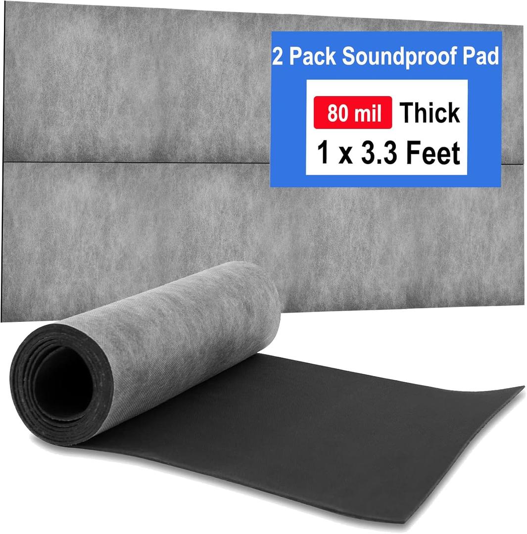 Foneso Mass Loaded Vinyl Sound Proof Barrier, 1 x 3.3 Feet MLV Insulation Sheet, Anti Vibration Deadening Soundproofing Material,Reduces Noise (2 Pack (1 x 3.3 feet))