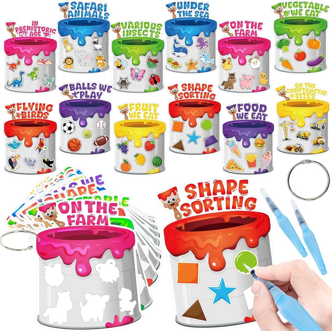2 x Cinrobiye Water Coloring Busy Book for Toddlers – Reusable Magic Water Painting Cards, Mess Free Learning Flash Cards, Preschool Tracing & Sensory Activity for Travel