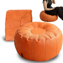 Elfzone Leather Pouf - 20”Dx12”H, Wash-Free Tech Fabric Pouf Unstuffed Ottoman Moroccan Footstool, Floor Footrest Cushion, Storage Solution, Natural Orange Color Unstuffed Faux Leather Cover (Orange)