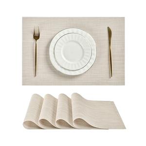 Leetaltree Beige White Placemats Set of 2 - Heat Resistant Non-Slip Place mats for Dining Table, Washable Durable PVC Vinyl Woven Table Mats (Beige White, 2)