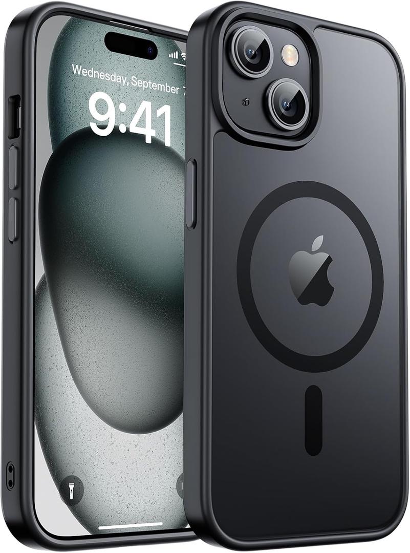 zapica Magnetic for iPhone 15 Case & iPhone 14 Case, [Compatible with MagSafe] [Military Grade Drop Protection] Translucent Matte Shockproof Anti-Scratch Phone Cover, Black
