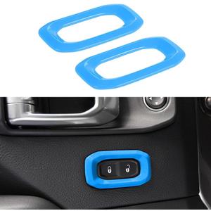 2 Pcs Metal Door Lock Switch Button Trim Cover Compatible with Jeep Wrangler JL JLU Gladiator JT 2018-2024 Car Center Console Unlock Button Frame Cover Interior Decoration Accessories (Blue)