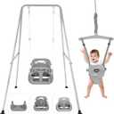 4-in-1 Toddler Swing Set & Baby Jumper and Bouncers, Heavy Duty Baby Swing Set with Foldable Metal Stand for Indoor & Outdoor, Suitable for Children 6 Months and Older, Easy to Assemble & Store