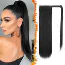 BARSDAR Natural Black Straight Wrap Ponytail Extension - 20 Inch Long Straight Wrap Around Ponytail Hair Extensions for Black Women, Synthetic Clip in Pony Tails Hairpieces Daily