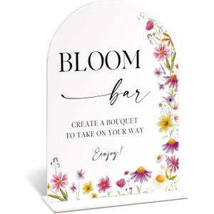 6x8" Bloom Bar Sign for Wedding Table Decor, Wild Flower Arch Acrylic Wedding Signs for Reception, Floral Bridal Shower Engagement Party Decor for Baby In Bloom Baby Shower Decorations