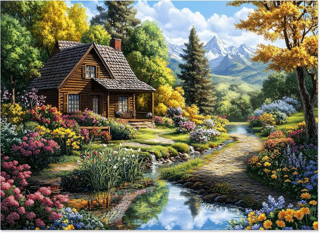 Motiloo Jigsaw Puzzles 500 Pieces for Adults - Mountain Cottage Landscape Jigsaw Puzzle, Nature Scene Challenging Puzzle Perfect for Game Nights