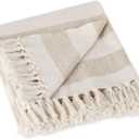 DII Rustic Farmhouse Cotton Cabana Striped Blanket Throw with Fringe, 50 x 60 - Cabana Striped Stone