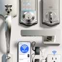 Veise VE017G-H Wi-Fi Smart Fingerprint Front Door Lock Set, Remote App Control, Keyless Entry Deadbolt with Handle, Backlit Keypad, IP55 Weatherproof, Auto Lock, Easy to Install, Satin Nickel