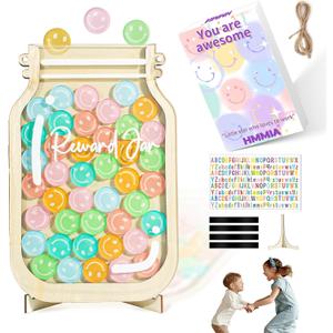 Personalized Magnetic Reward Jar, Smiley Faces Jar with Colorful Letter Stickers, Ideal for Classroom Reward System, Home Chore Chart, Positive Behavior Training (42PCS Smiley)