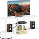 BTY White TV Stand with Storage, Wood Entertainment Center with Power Outlet, 3 Tier Small TV Table with Open Shleves for Living Room, Bedroom, Small Space, up to 50 inch TV