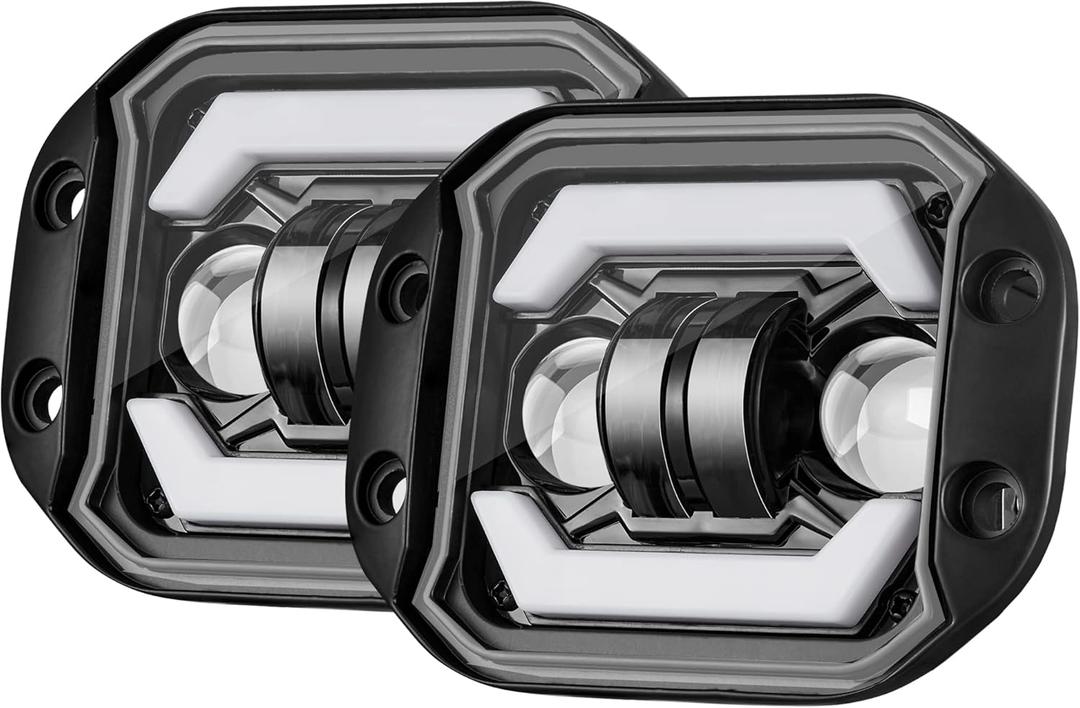 Flush Mount LED Pods with DRL, 2pcs 5Inch 80W Driving Lights Spot Flood Combo Beam Backup Bumper Lights for Trucks UTV ATV SUV Boat 4x4 Car