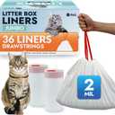 Reli. Cat Litter Box Liners (36 Count), Jumbo | Drawstring Litter Box Liner | Heavy Duty for Cat Pan, Pet Waste | Kitty Poop Bags, Drawstring Handles (White) (1 Count (Pack of 36))
