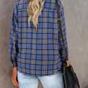 Womens Long Sleeve Plaid Shirts Flannel Collared Button Down Shackets Casual Rolled Up Boyfriend Blouses Top (X-Large, Blue)