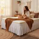 Biscaynebay Wrap Around Bed Skirts with Pompom for King Beds 15" Drop, White Adjustable Elastic Dust Ruffles Easy Fit Wrinkle & Fade Resistant Silky Luxurious Fabric Machine Washable