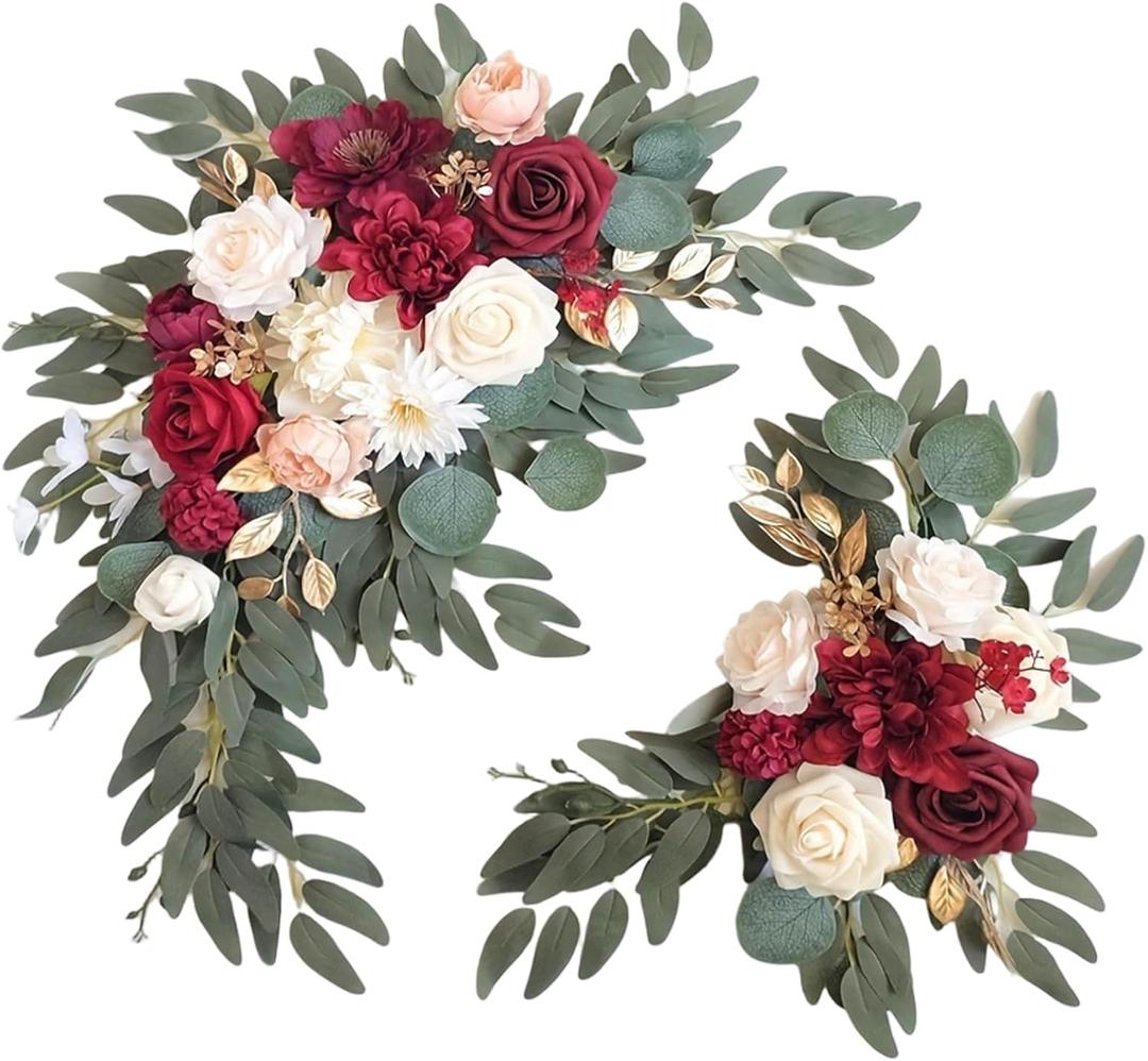 2Pcs Wedding Arch Flowers with Eucalyptus Leaves Exquisite Decorative Artificial Arch Flowers for Wedding, Ceremony, Table Centerpieces