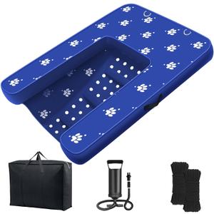 Inflatable Dock Platform, Dog Boat Ramp Floating Non-Slip Oxford and PVC Water Ramp for Dogs Pool, Dock, Lake with Traction Rope, Manual Air Inflation Pump Blue (4.7ft x 3ft x 6in)