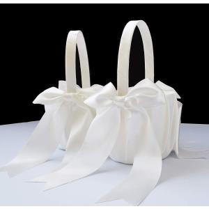 2 PCS Flower Girl Baskets Set- Cute Cherish Wedding Flower Baskets (Ivory)