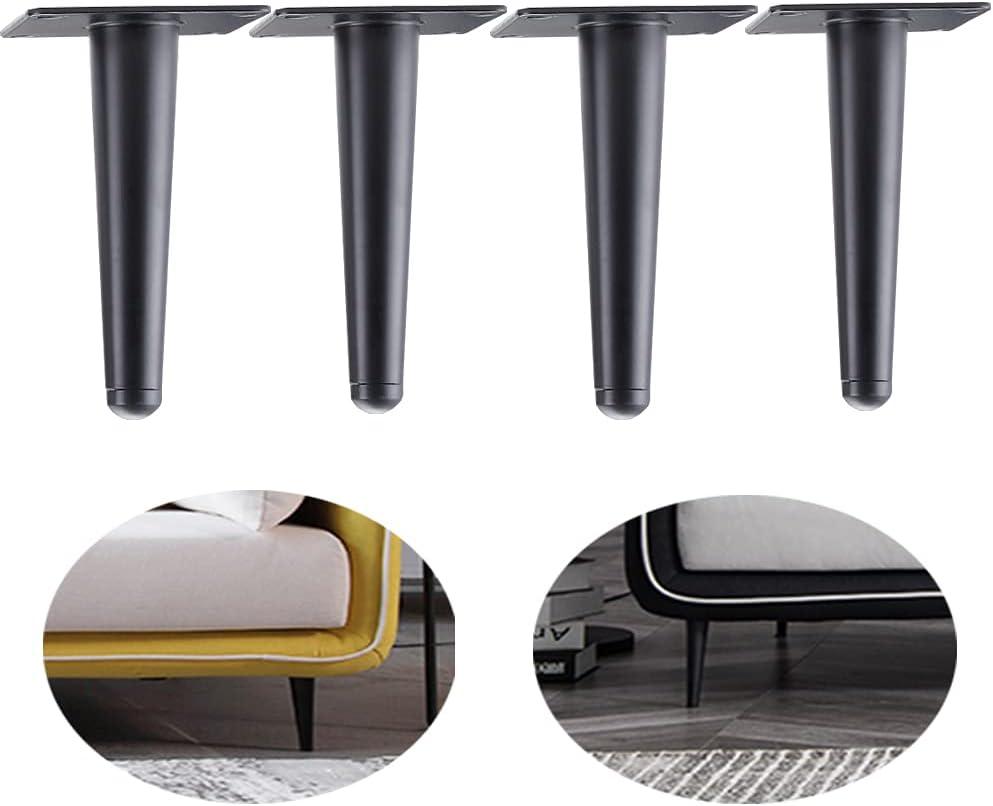 Straight Furniture Table Legs 6 Inch, Round Tapered Metal Furniture Legs Black, Modern Dresser Cabinet Sofa Support Feet Replacement, Set of 4